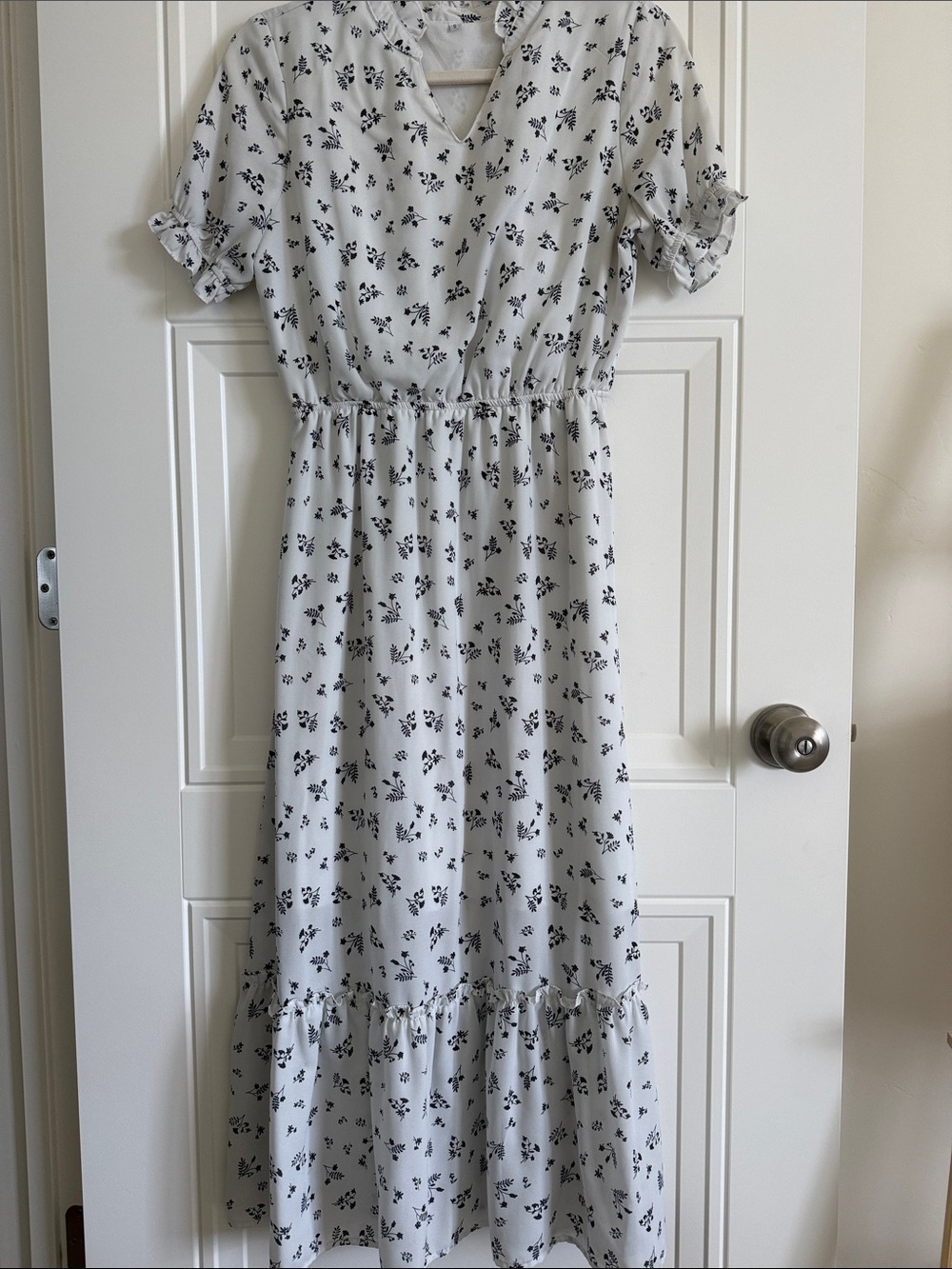 White Floral Maxi SunDress with Black Print